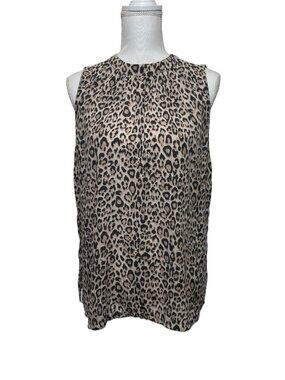 Loft Leopard Print Sleeveless Blouse with tie in the back